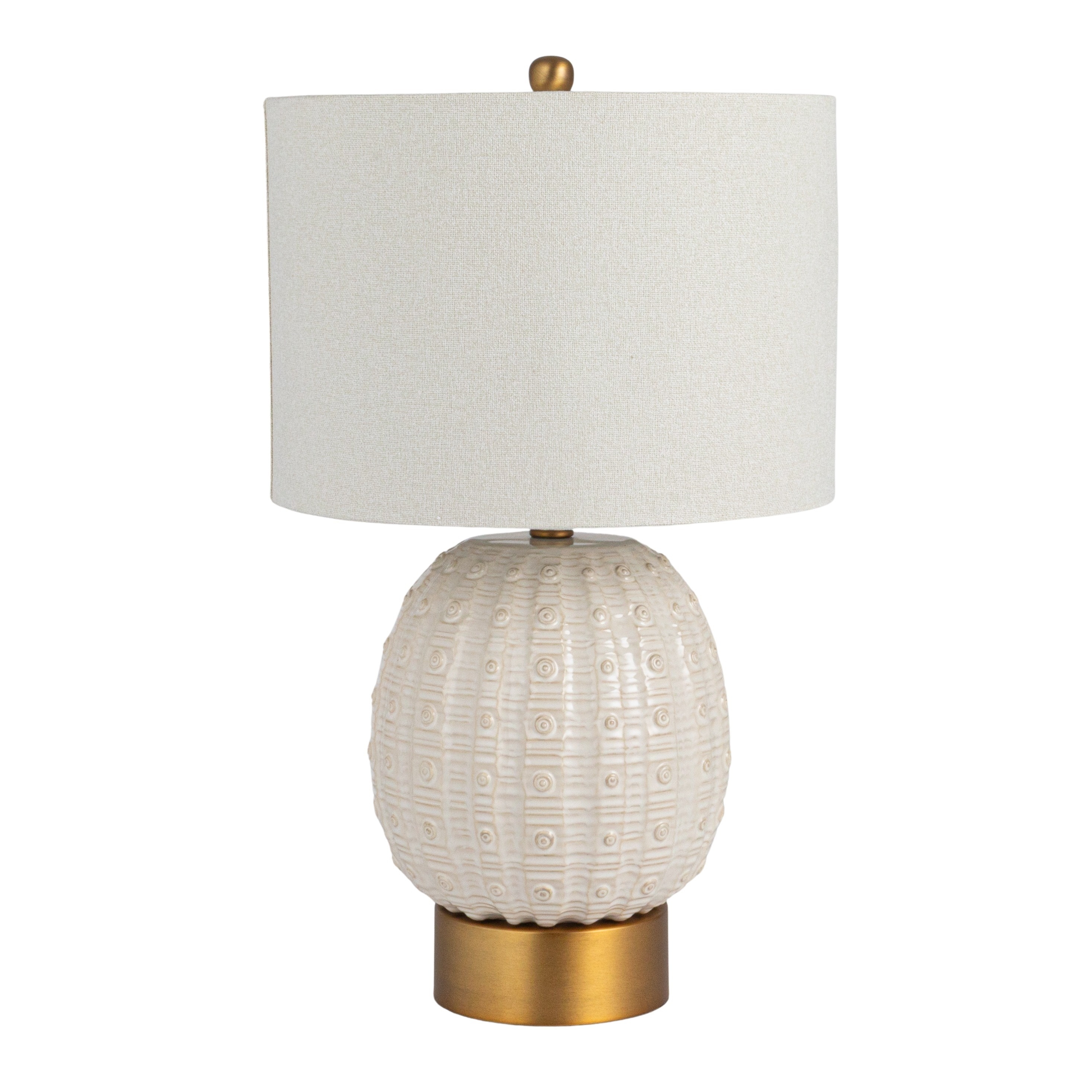 Stoneware Globe Table Lamp with Cream Crackle Glaze and Natural Linen Shade - Image 0