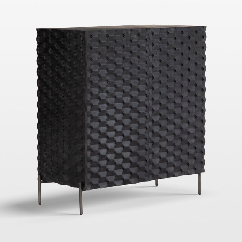 Raffael 39" Black Carved Wood Bar Cabinet with Storage - Image 4