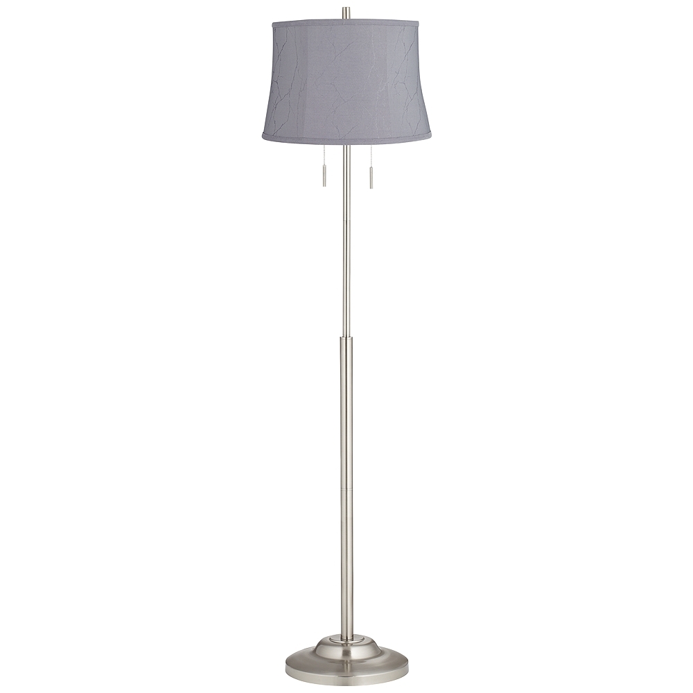 Abba 65"H Brushed Steel Violet Gray Shade Twin Pull Chain Floor Lamp - Image 0