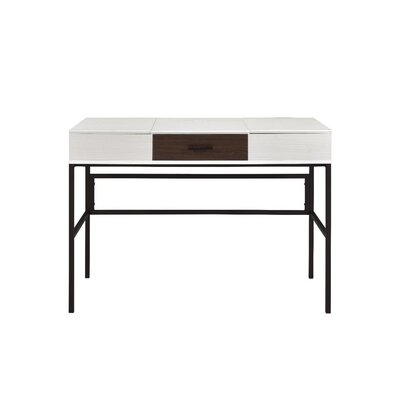 Writing Desk With 2 Hinged Top Storage Compartments, White And Black - Image 0