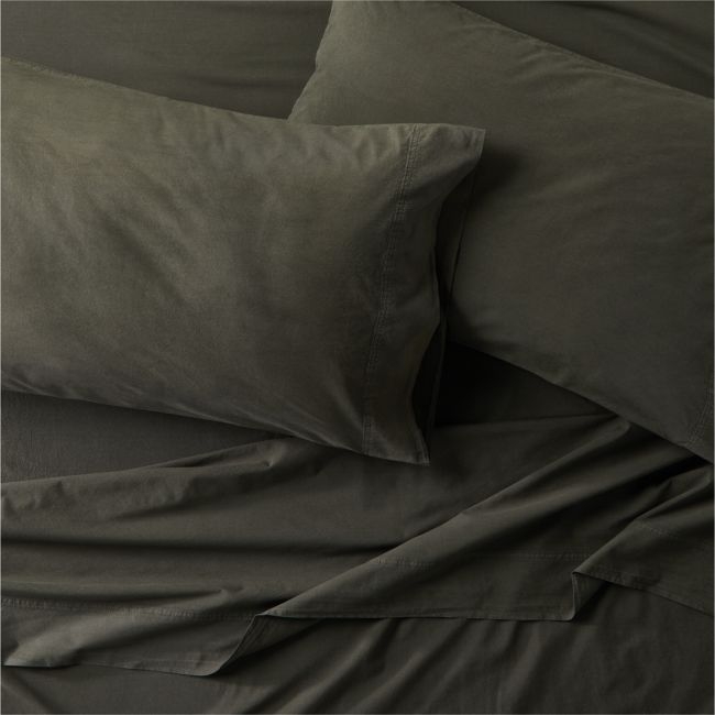 Favorite Washed Organic Cotton Ficus Green King Bed Sheet Set - Image 0