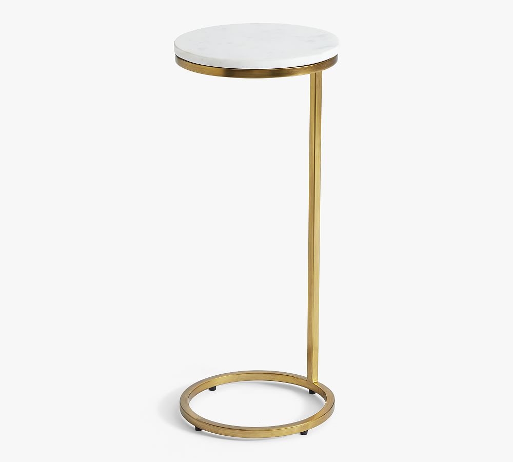 Delaney 10" Round Marble C-Table, Brass - Image 0