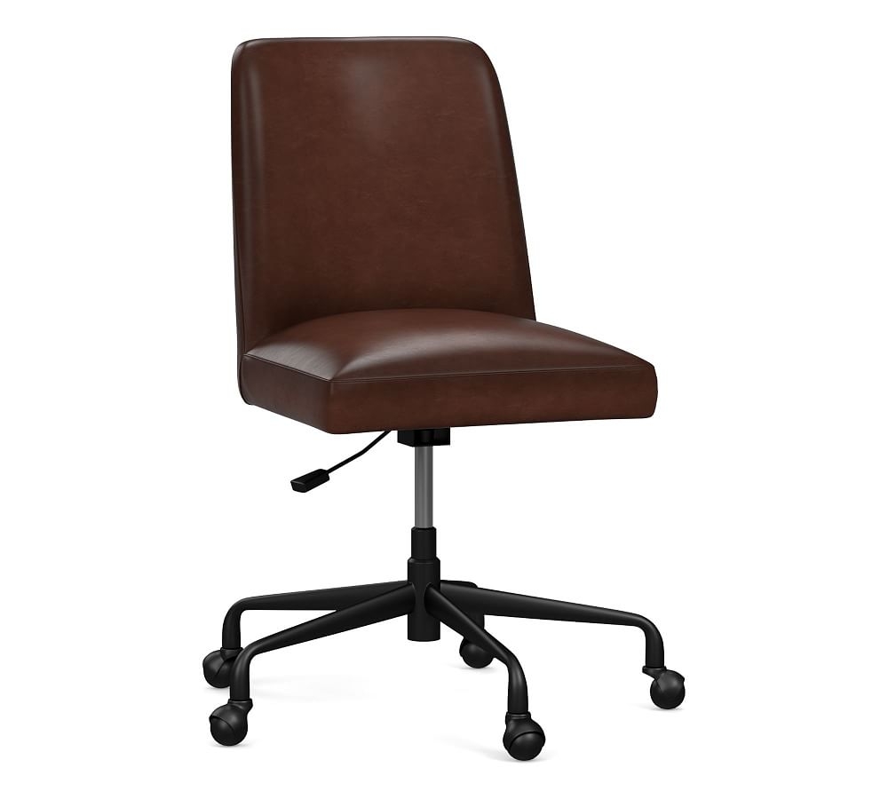 Layton Leather Swivel Desk Chair, Black Base, Burnished Walnut - Image 0