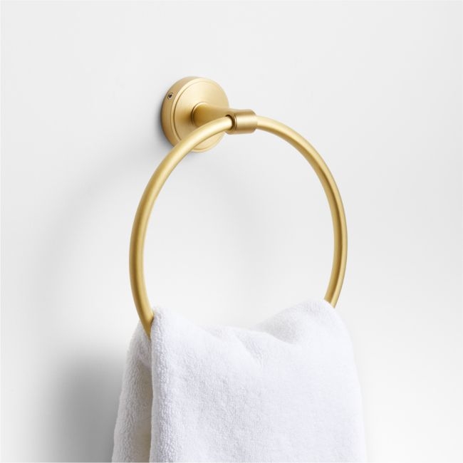 Modern Flat-End Brushed Brass Bathroom Hand Towel Ring - Image 0