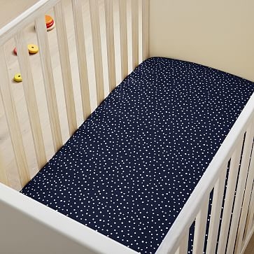 Flannel Tossed Dots Crib Sheet, Navy, WE Kids - Image 0