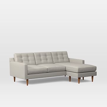 Drake Midcentury 86" Flip Sectional, Poly, Performance Basket Slub, Feather Gray, Pecan - Image 0