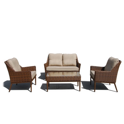 Braeden 4-Piece Wicker Aluminum Conversation Set With Sunbelievable Cushions - Image 0