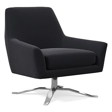 Lucas Swivel Base Chair, Poly, Performance Velvet, Black, Polished Nickel - Image 0