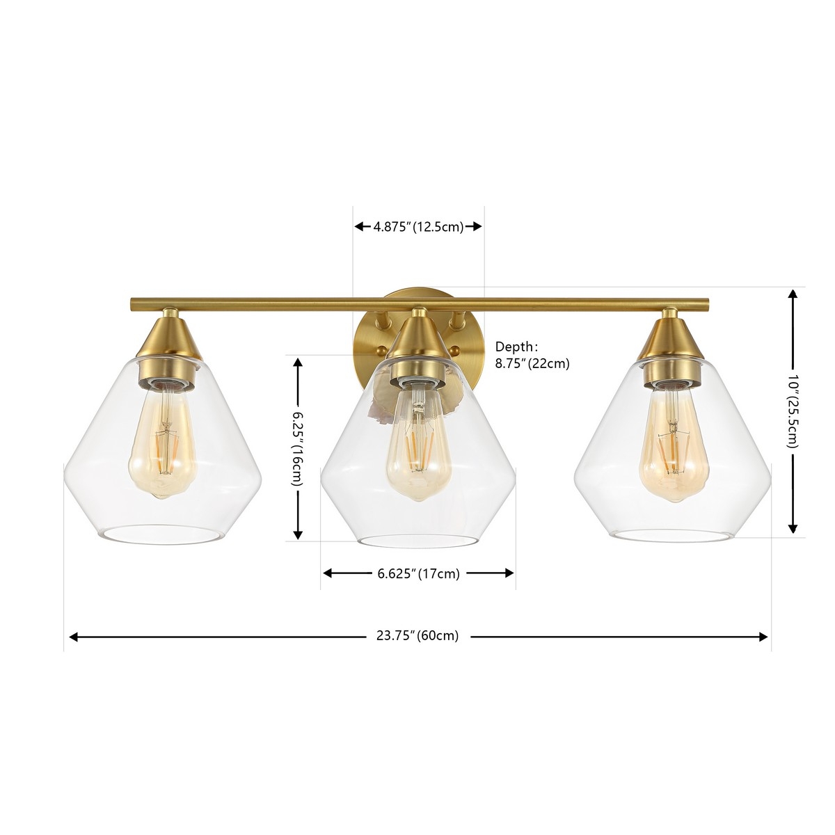 Amani 3 Lt 23.75" Wall Sconce - Brass / Clear - Safavieh - Image 5