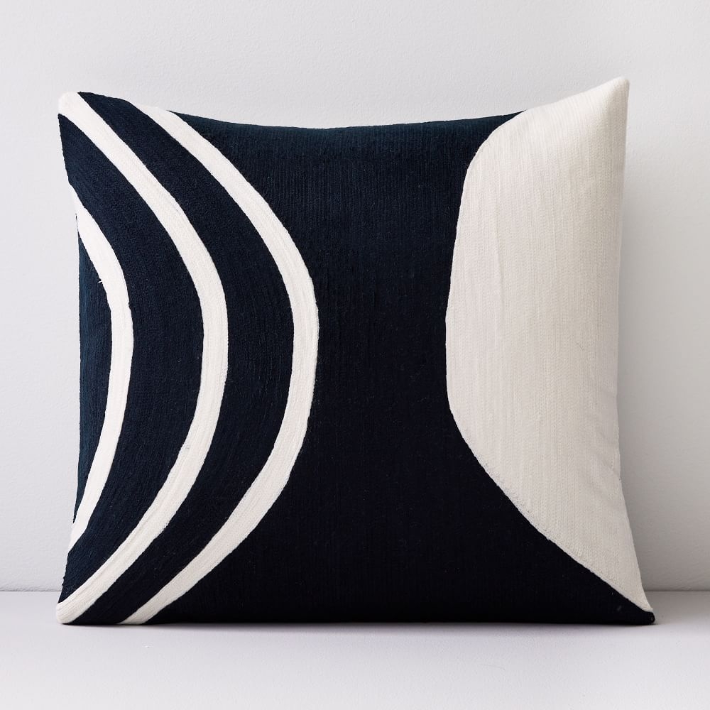 Crewel Rounded Pillow Cover, Midnight, 20"x20" - Image 0