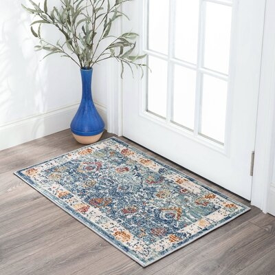 Georgette Traditional Floral Area Rug, Navy - Image 0
