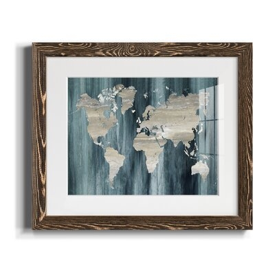Navy World Map - Picture Frame Graphic Art Print on Paper - Image 0