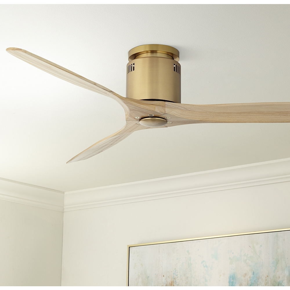 52" Windspun Soft Brass DC Hugger Ceiling Fan with Remote - Image 0