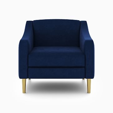 Olive Standard Back Swoop Arm Chair, Poly, Distressed Velvet, Ink Blue, Antique Brass - Image 3