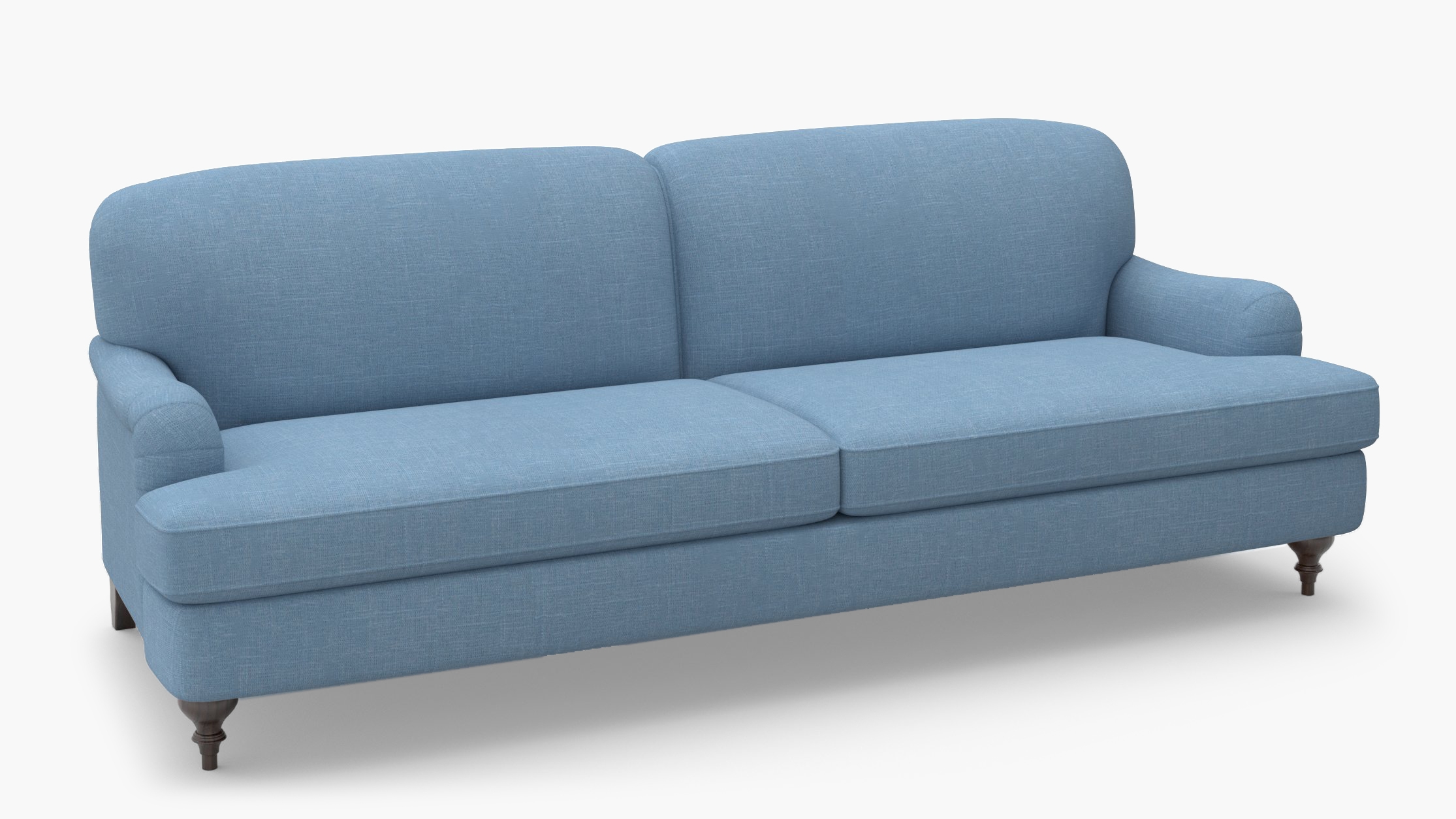 English Roll Arm Sofa, French Blue Everyday Linen, Espresso Turned Wood Leg - Image 1