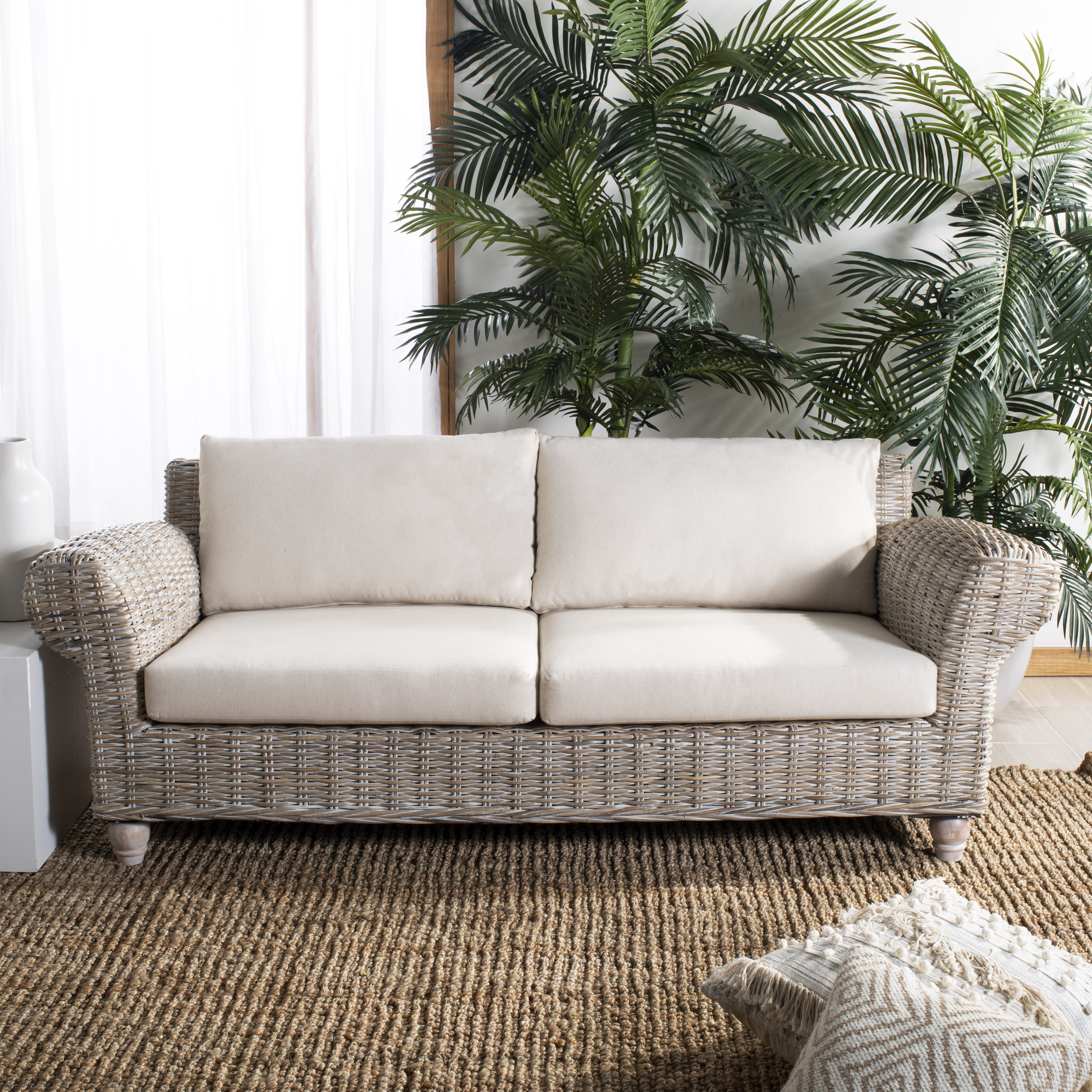 Tahiti Wicker 2.5 Seater Sofa - White Wash/Beige - Arlo Home - Image 2
