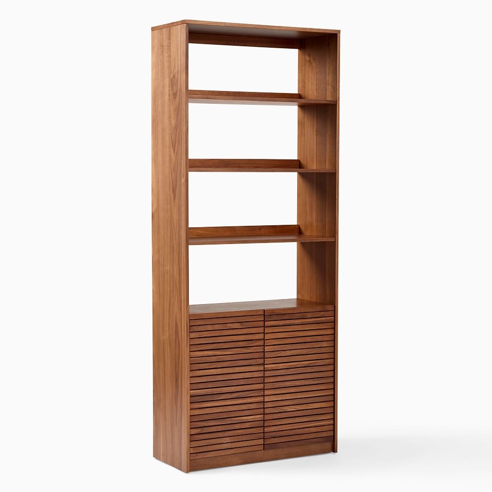 Bryce 34 Inch Wide Open and Closed Shelving, Cool Walnut - Image 0