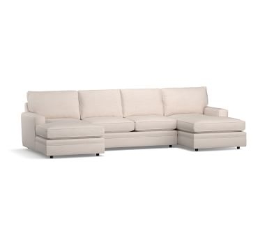 Pearce Square Arm Upholstered U-Chaise Loveseat Sectional, Down Blend Wrapped Cushions, Sunbrella(R) Performance Sahara Weave Mushroom - Image 1