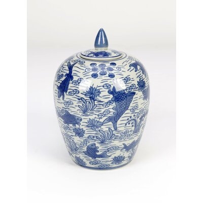 Blue 12'' Porcelain Ginger Jar - Image 0