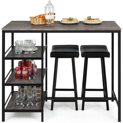 17 Stories 3 Piece Counter Height Dining Bar Table Set W/2 Stools&3 Storage Shelves - Image 0