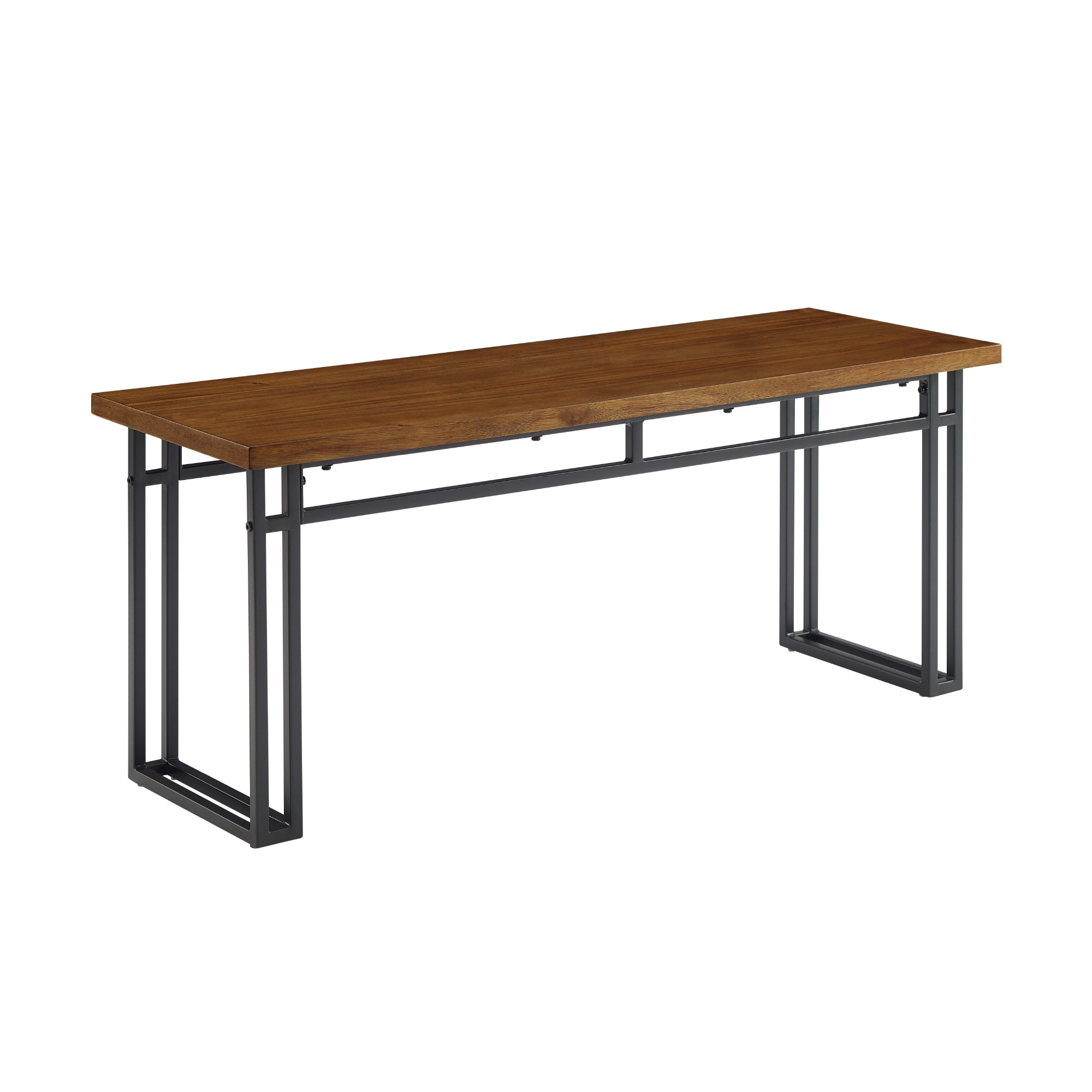 Contemporary Dual-Metal Leg Solid Wood Veneer Dining Bench – Walnut  - Image 0