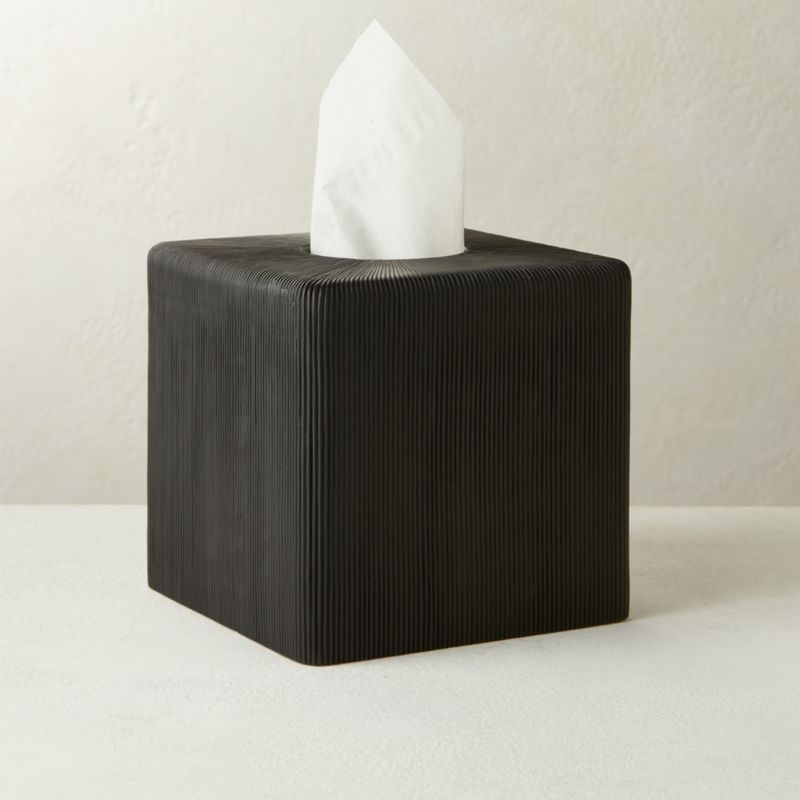Parello Pleated Black Tissue Box Cover - Image 2
