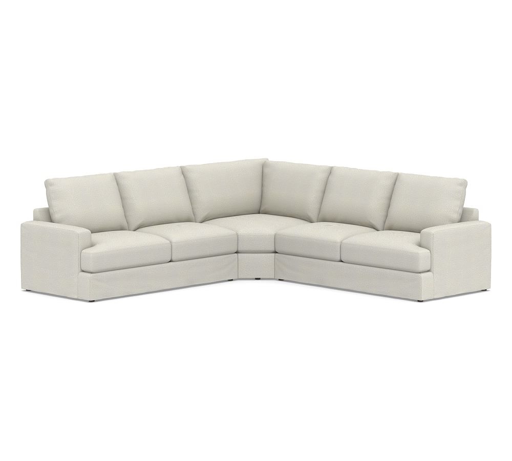 Canyon Square Arm Slipcovered 3-Piece L-Shaped Wedge Sectional, Down Blend Wrapped Cushions, Performance Heathered Basketweave Dove - Image 0