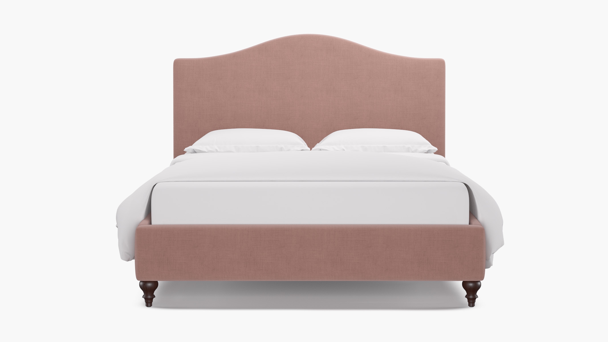 Camelback Bed, Blush Everyday Linen, Espresso Traditional Turned Leg, Twin - Image 0