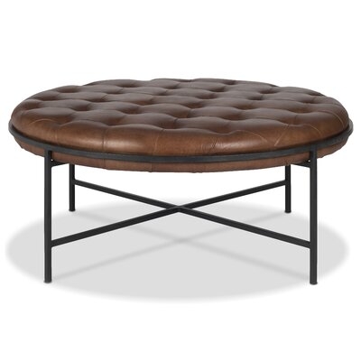 Evelyn 40" Wide Genuine Leather Tufted Round Cocktail Ottoman - Image 0