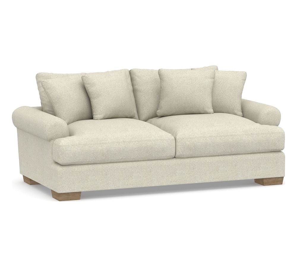 Sullivan Roll Arm Upholstered Deep Seat Sofa 88", Down Blend Wrapped Cushions, Performance Heathered Basketweave Alabaster White - Image 0