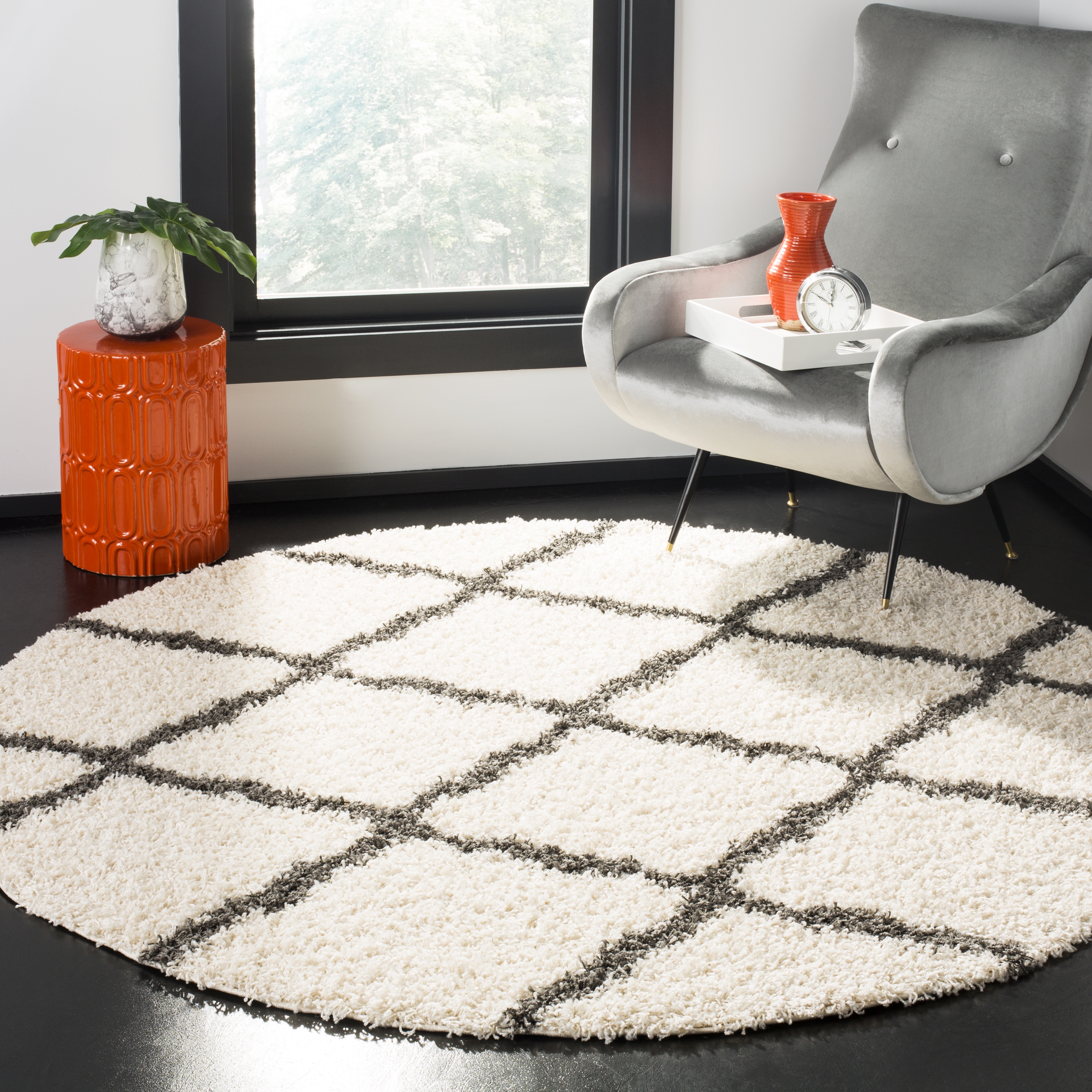 Arlo Home Woven Area Rug, SGDS257H, Ivory/Dark Grey,  6' X 6' Round - Image 1