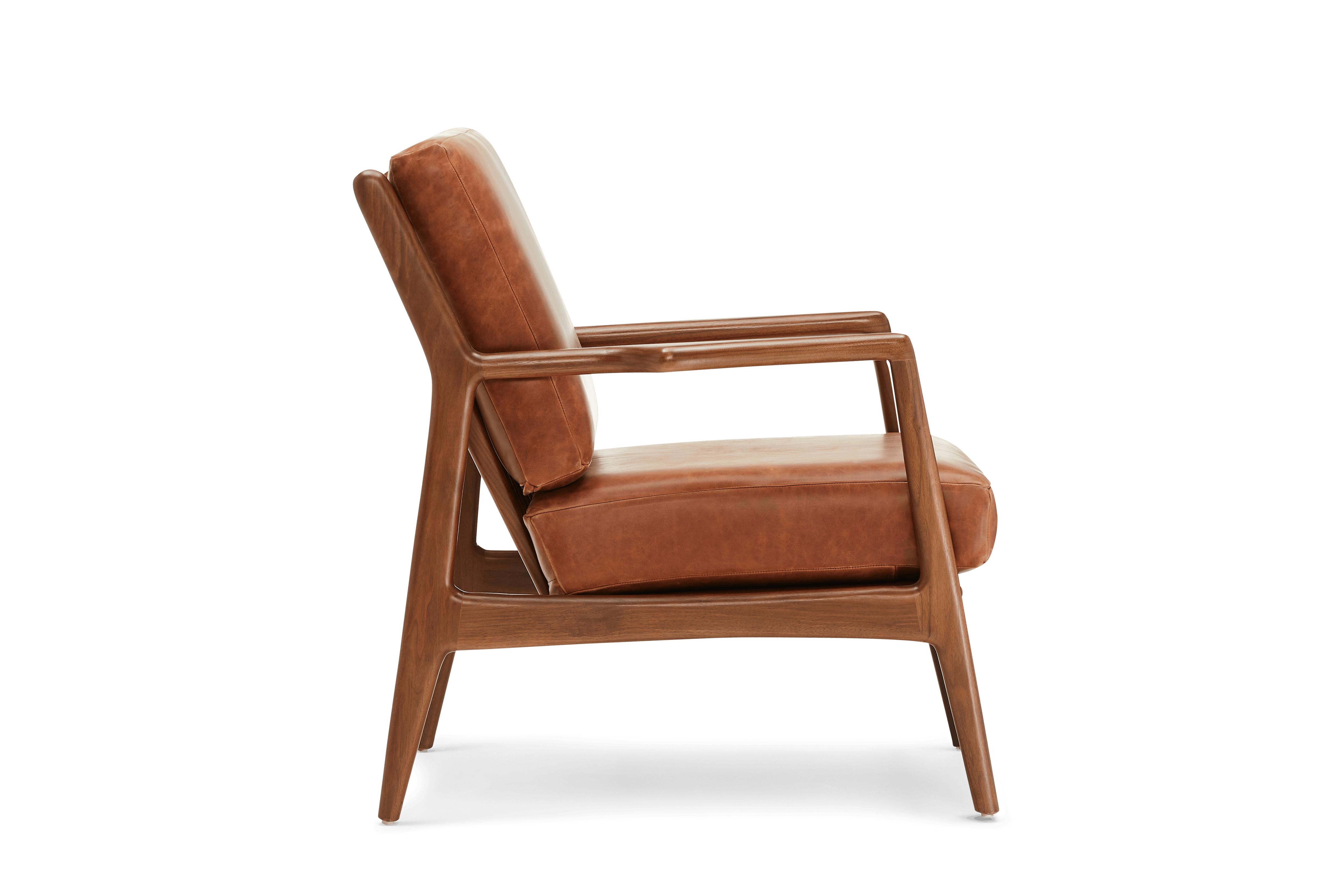 Brown Collins Mid Century Modern Leather Chair - Academy Cuero - Walnut - Image 2