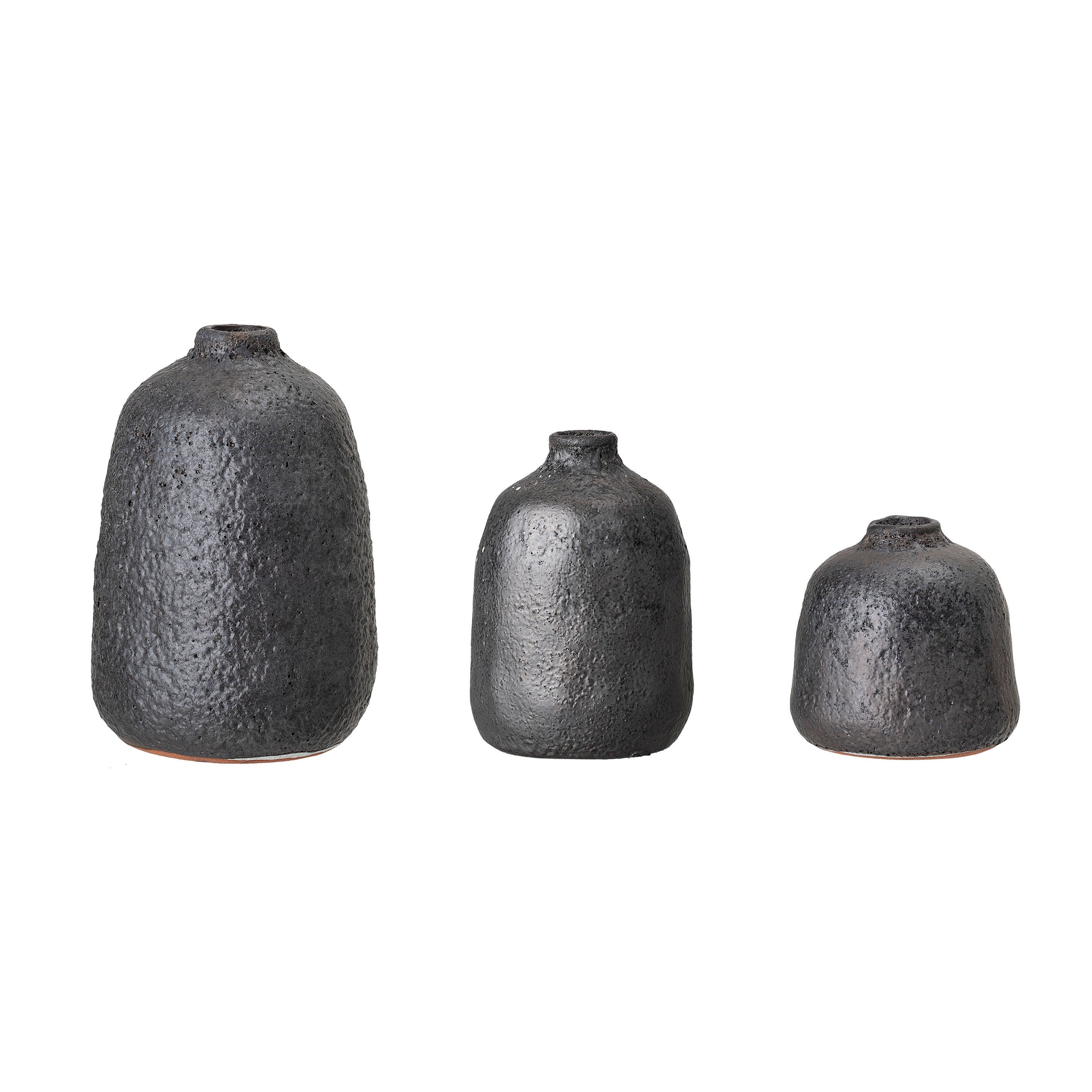Textured Terracotta Vases, Black, Set of 3 - Image 0