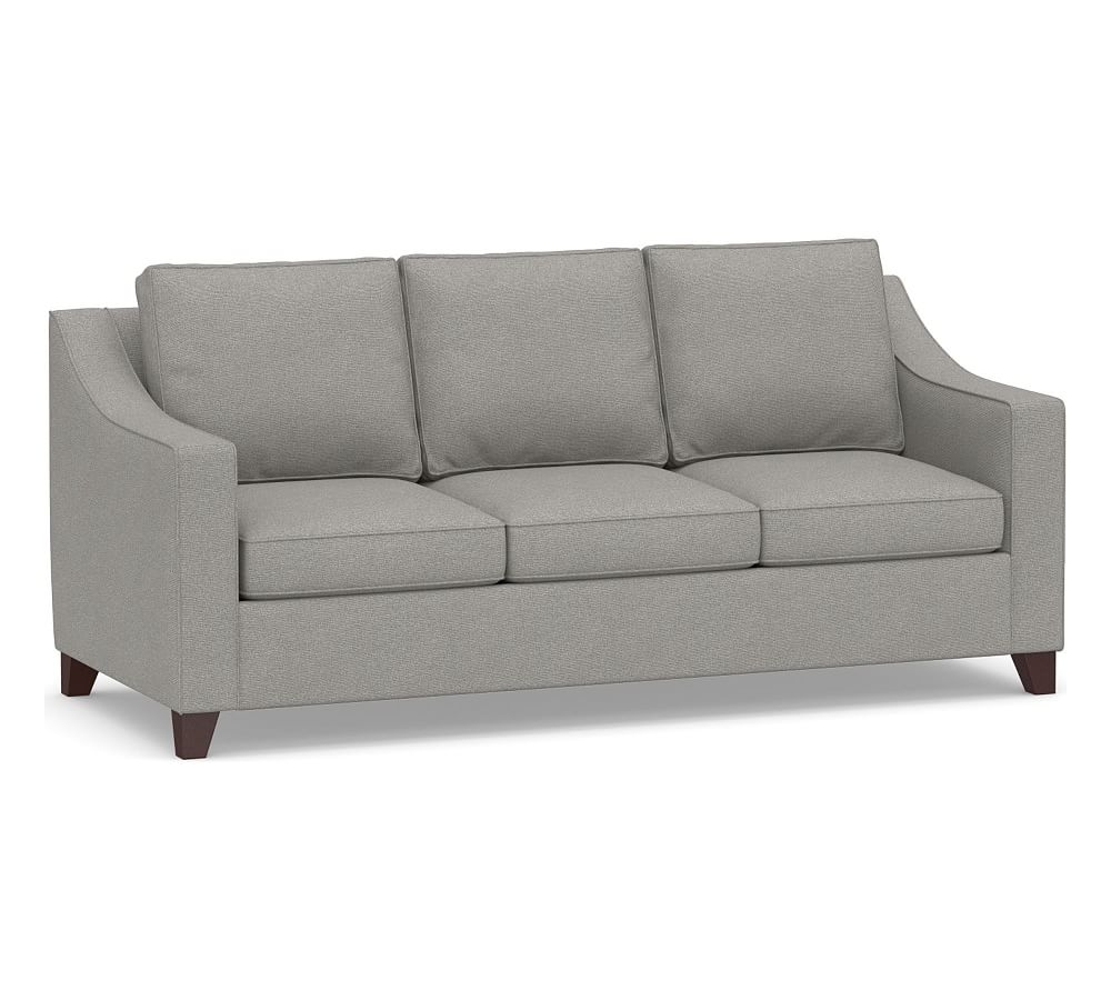 Cameron Slope Arm Upholstered Queen Sleeper Sofa with Air Topper, Polyester Wrapped Cushions, Performance Heathered Basketweave Platinum - Image 0