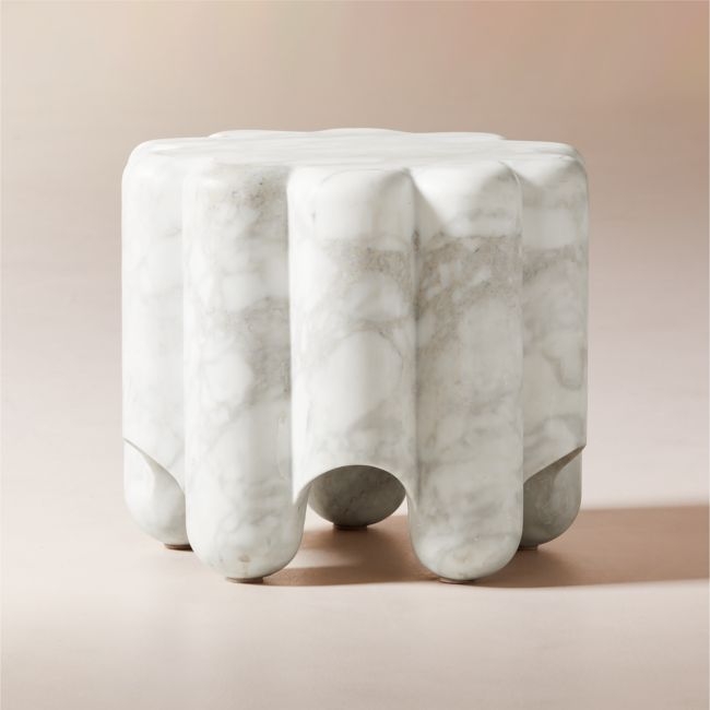 Clemence Carved Marble Short Side Table by goop - Image 0