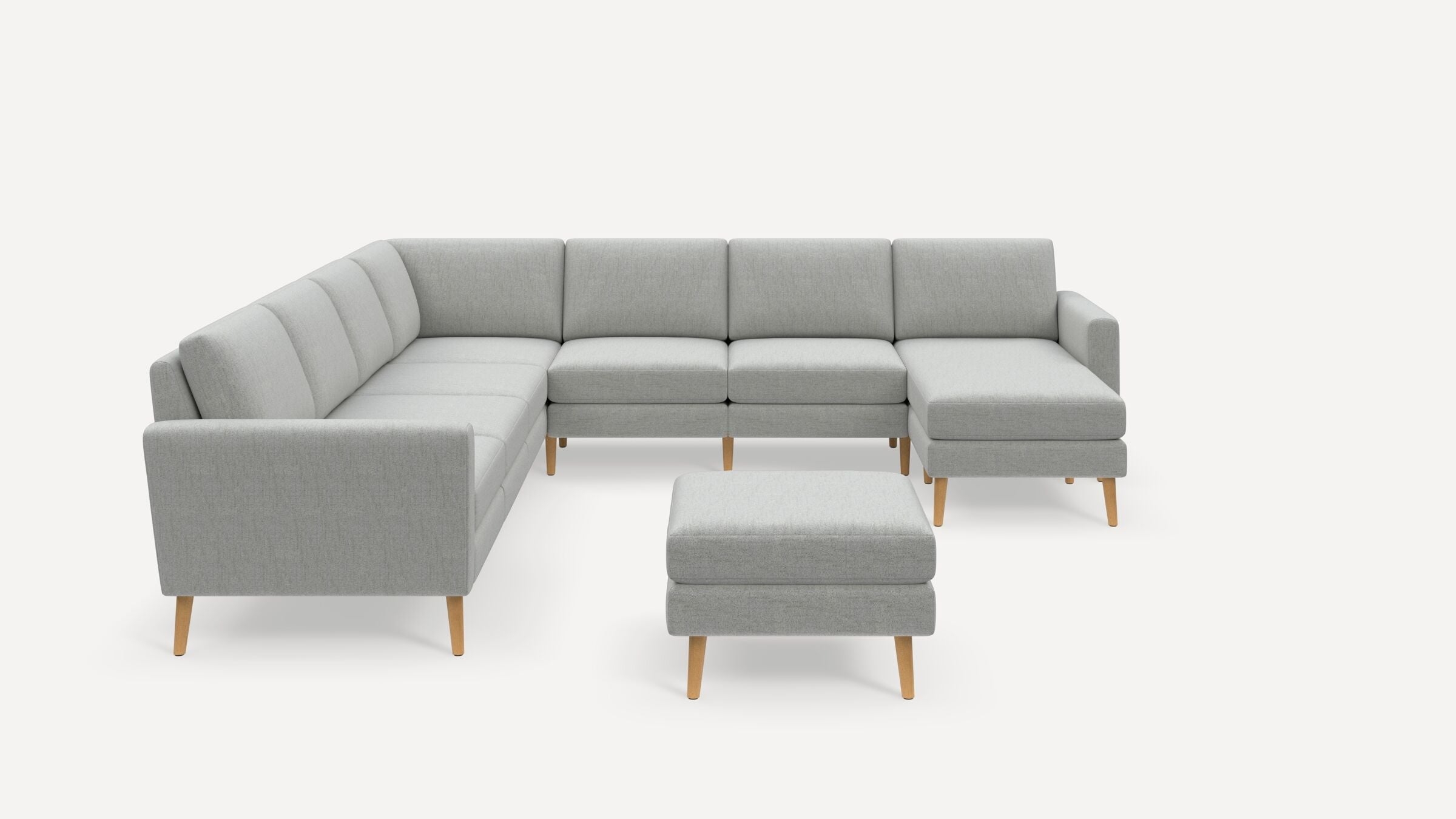 Nomad 7-Seat Corner Sectional with Chaise and Ottoman - Crushed Gravel - Performance Chenille / Oak - Wood / Block - Image 0