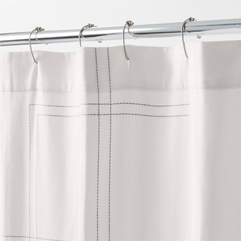 Organic Cotton Sateen Embroidered Bright White and Pewter Grey Shower Curtain - Image 2