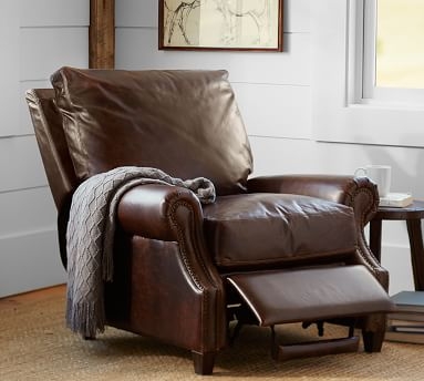 James Roll Arm Leather Recliner, Down Blend Wrapped Cushions, Vegan Java - Image 3