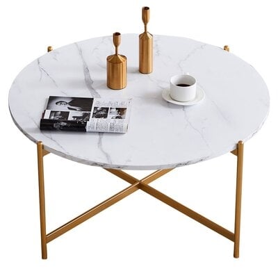 Modern Round Artificial Marble Veneer Coffee Table (White Marble) - Image 0