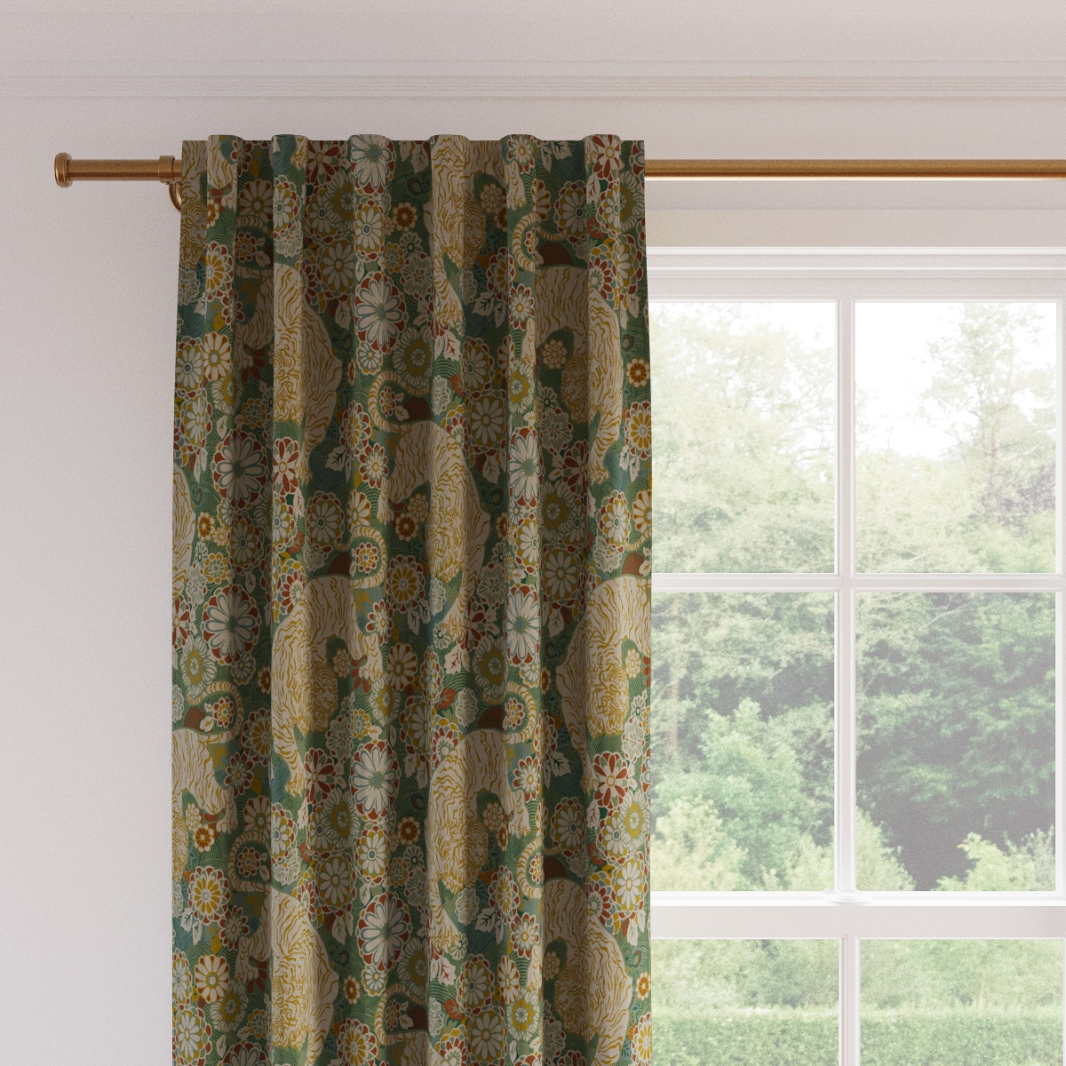 Printed Linen Curtain, Pistachio Siberian Tiger, 50" x 96", Unlined - Image 1