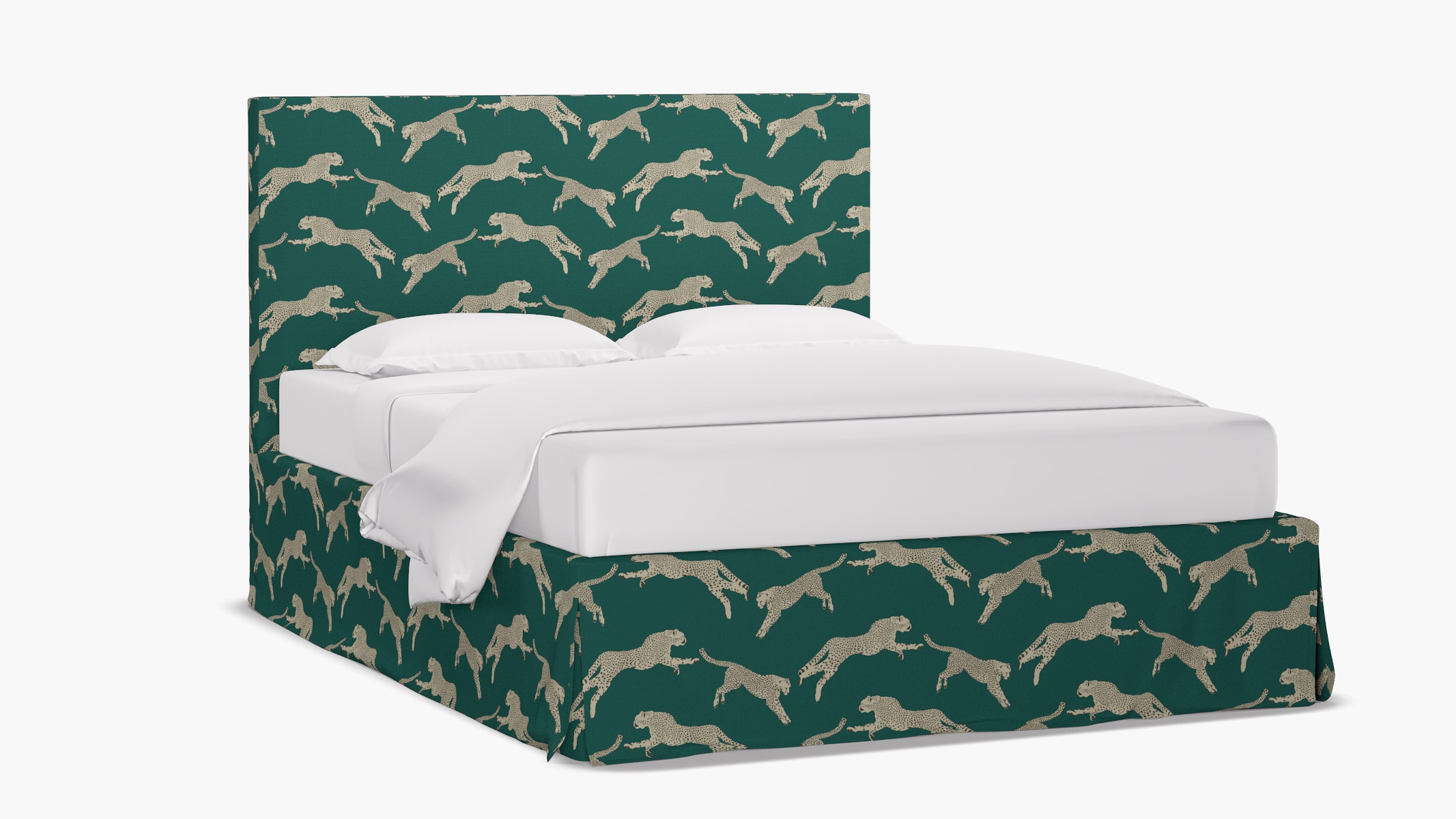 Slipcovered Bed, Polo Green Cheetah, Queen - Image 1