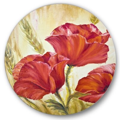 Blossoming Poppies In Wheat Fields II - Traditional Metal Circle Wall Art - Image 0
