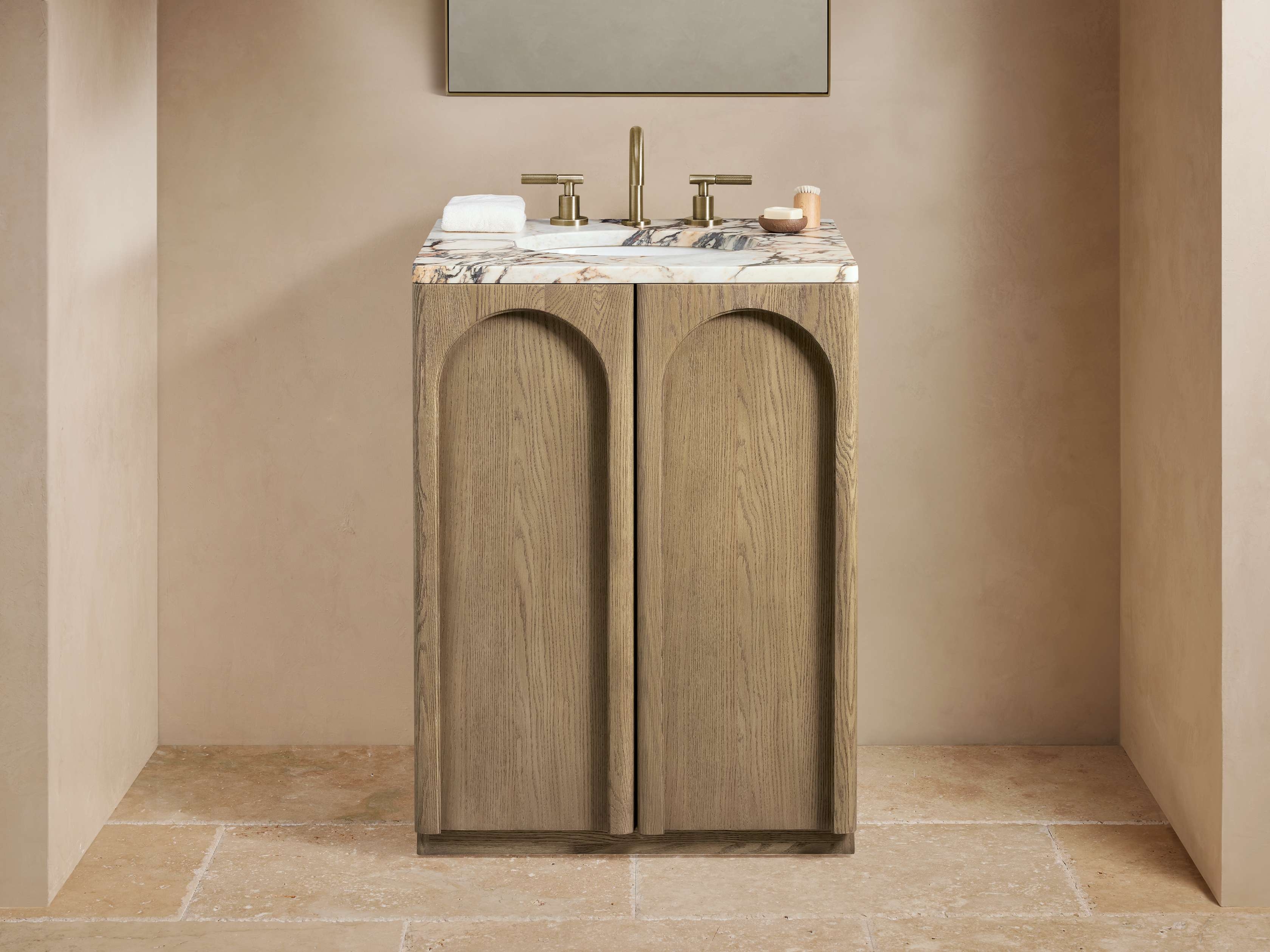 Provo Powder Vanity in Wood Natural  Calacatta Viola/Fawn - Image 0