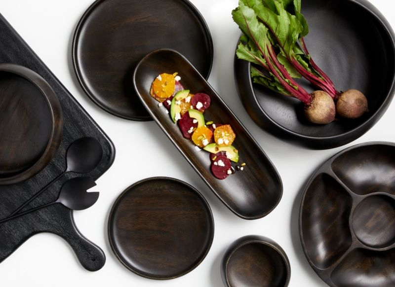 Tondo 10.5" Ebonized Wood Salad Serving Bowl - Image 1