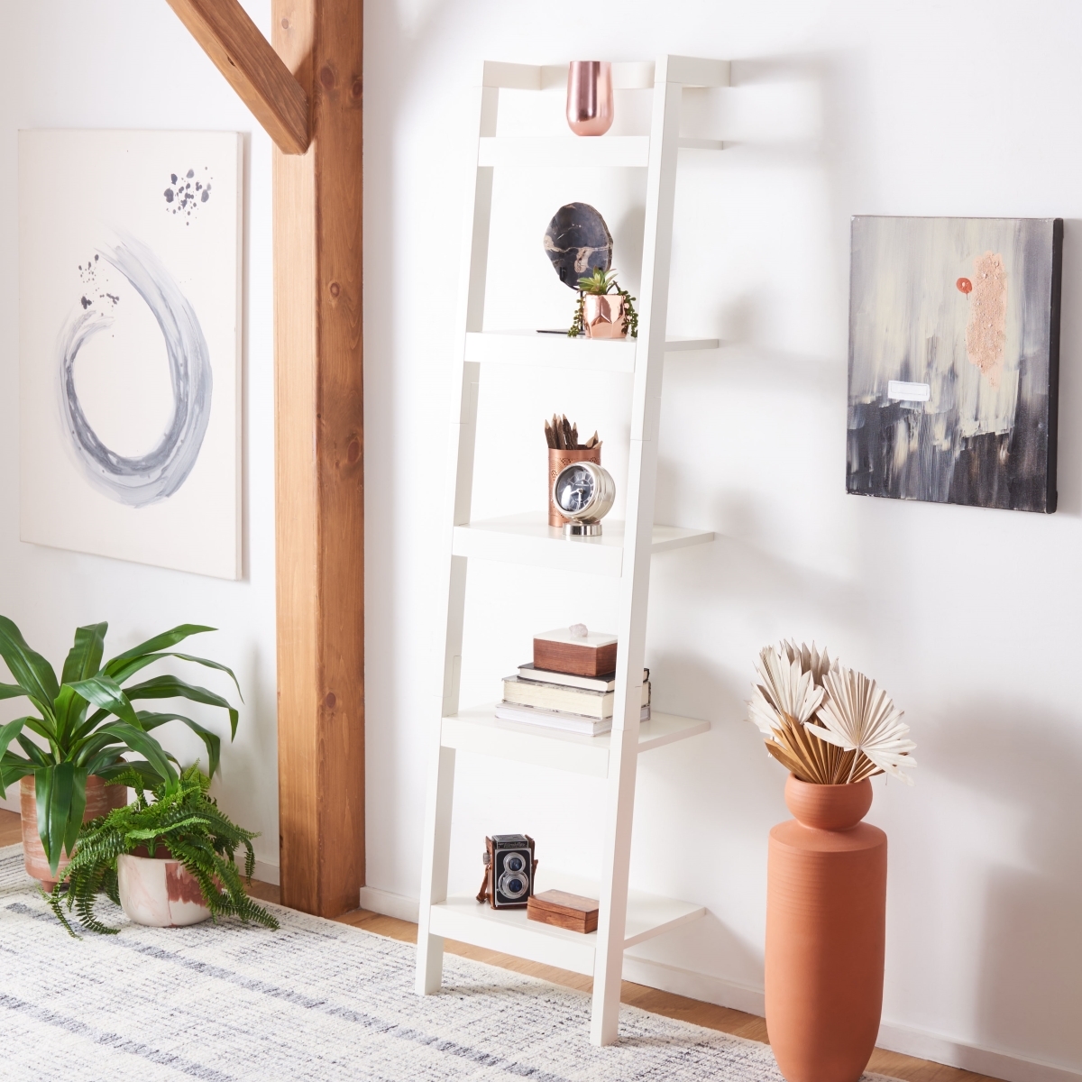 Yassi 5 Tier Leaning Etagere - White - Safavieh - Image 1