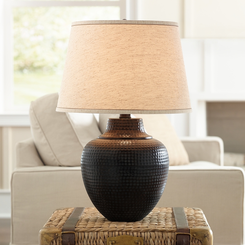 Brighton Hammered Pot Bronze Table Lamp with Table Top Dimmer - Style # 89M06 - Image 0