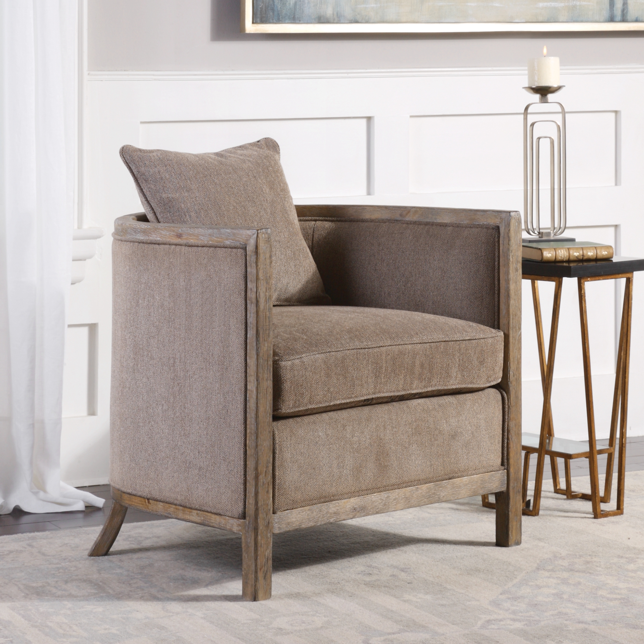Viaggio Gray Chenille Accent Chair - Image 1