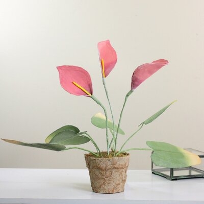 19" Pink and Green Artificial Decorative Calla Lily Plant - Image 0