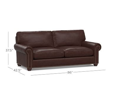 Webster Roll Arm Leather Sofa 86" with Bronze Nailheads, Down Blend Wrapped Cushions, Vintage Charcoal - Image 4