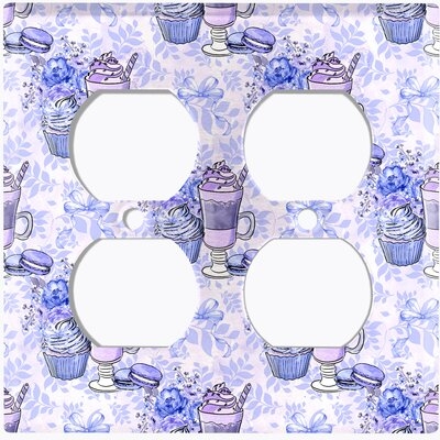 Metal Light Switch Plate Outlet Cover (Coffee Shake Cupcake Flower Blue Bow - Double Duplex) - Image 0